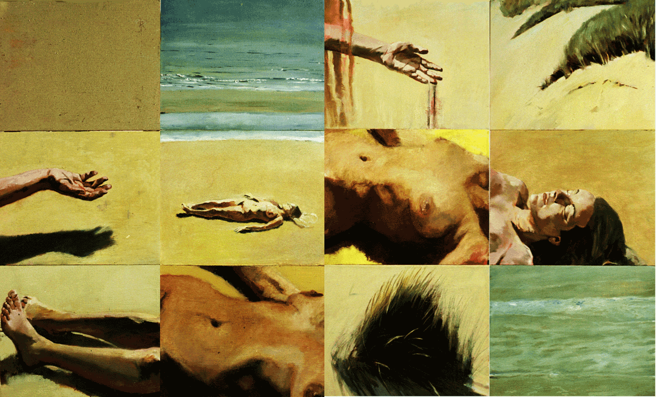 Oil painting of woman in sand dunes